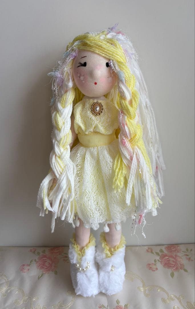 ハンドメイド 人形 猫耳ニット 黄色 女の子