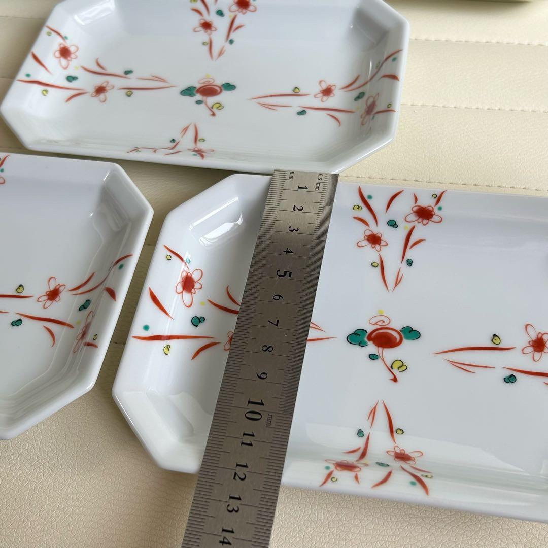 有田焼　赤絵　花つなぎ　長角皿揃　５枚セット　銘々皿　取り皿　八角皿　白磁和食器