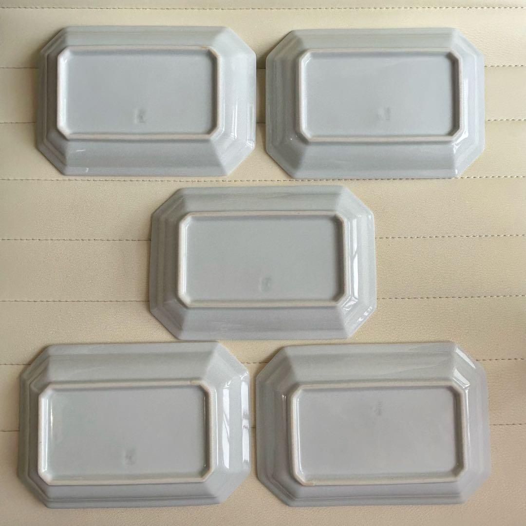 有田焼　赤絵　花つなぎ　長角皿揃　５枚セット　銘々皿　取り皿　八角皿　白磁和食器