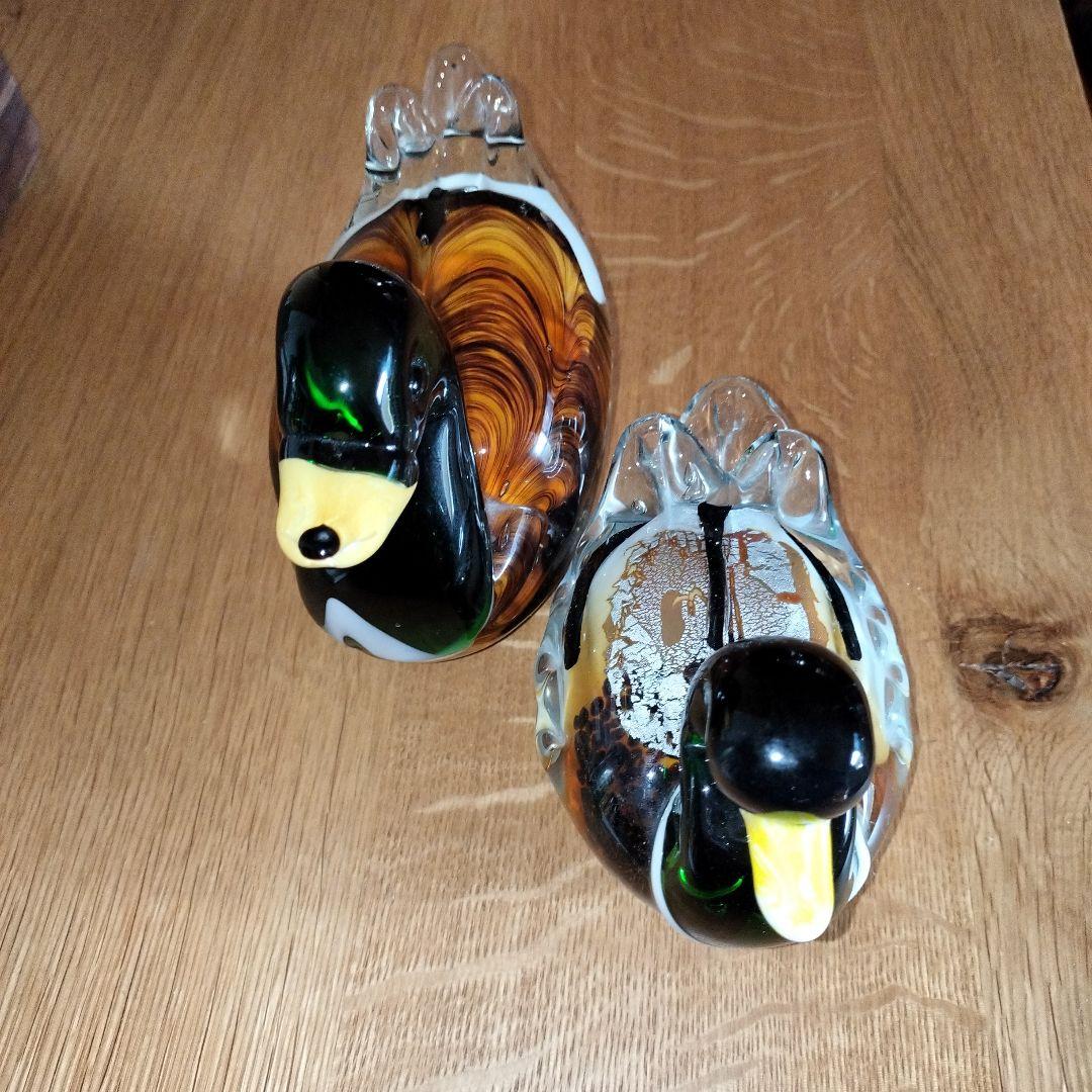 北欧 ガラス製アヒルの置物 2点セット