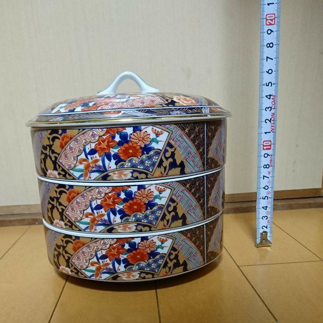 錦更紗三段重   陶器 おせち 正月