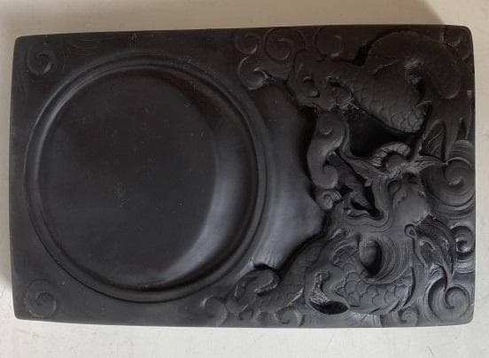 硯　すずり　中国 文房四宝　古玩 龍彫刻★