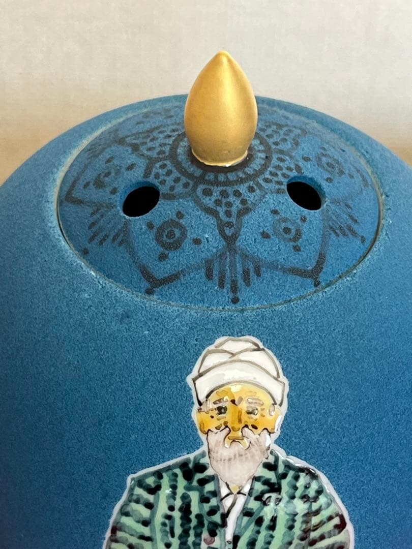 武腰一憲 サマルカンドブルー 大型 香炉 『色絵 遠い日 香器 天影』 K376