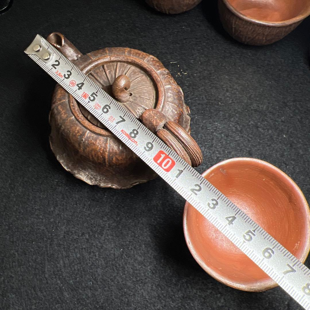 備前焼　かに彫煎茶セット　東Y8-0305☆2Fトヒチサ