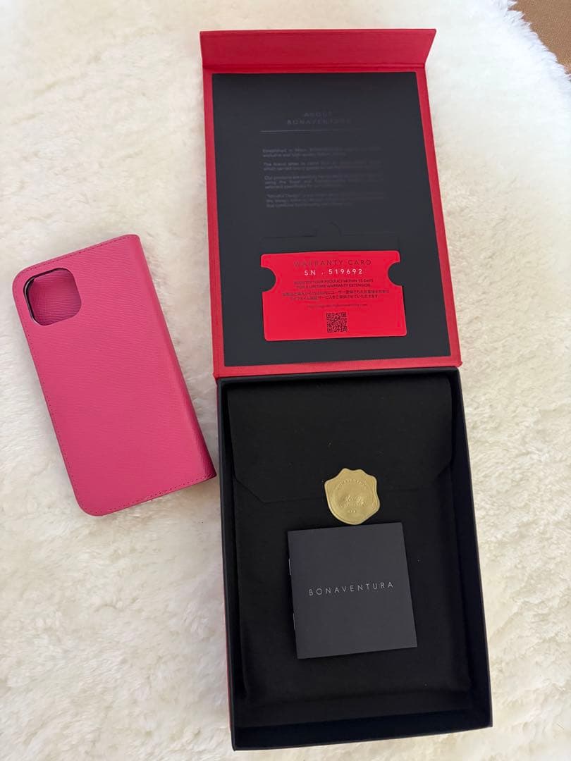 超美品　BONAVENTURA ボナベンチュラピンク手帳型iPhoneケース