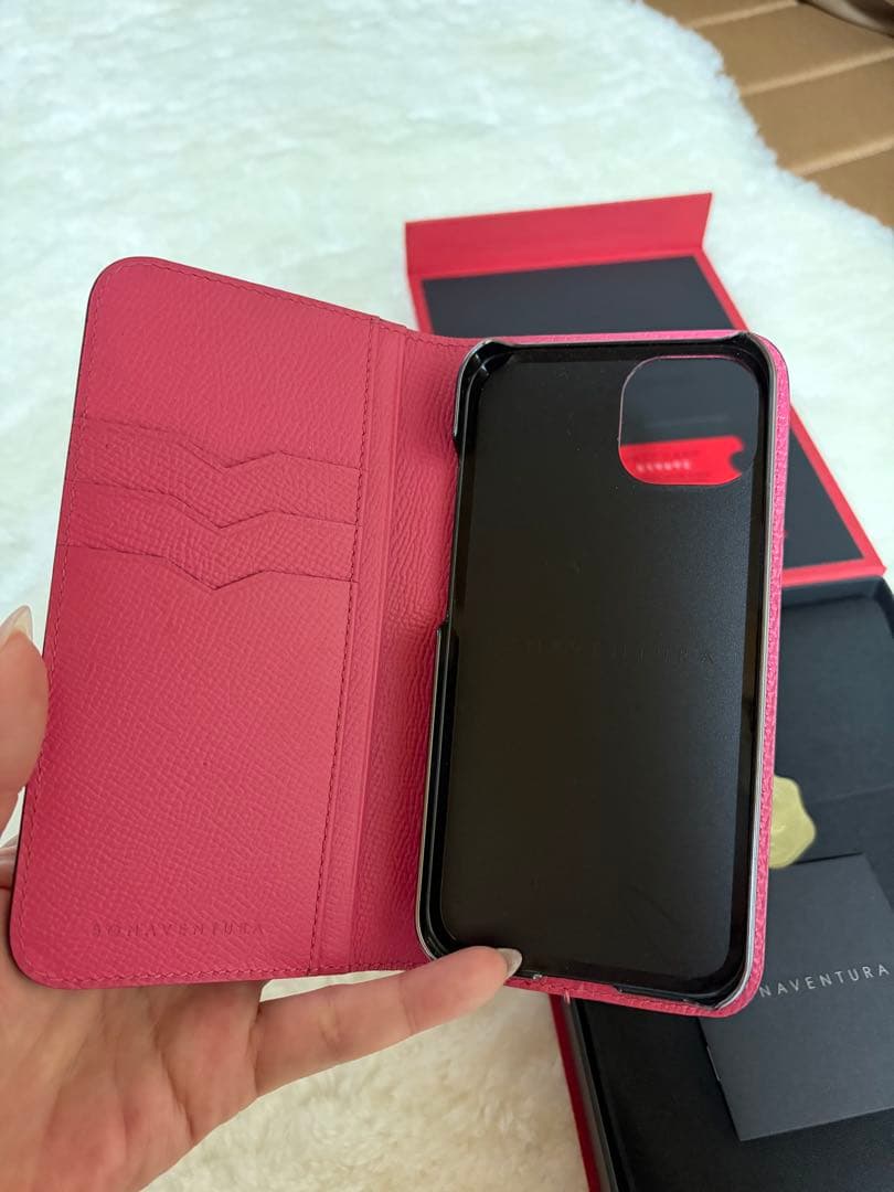 超美品　BONAVENTURA ボナベンチュラピンク手帳型iPhoneケース