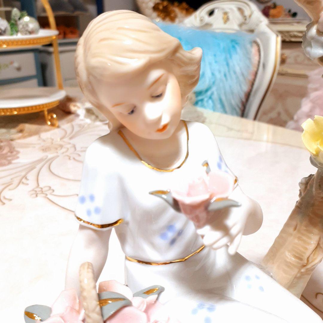 輸入雑貨　陶器　スペイン調　『女の子と猫』　エレガント　アンティーク