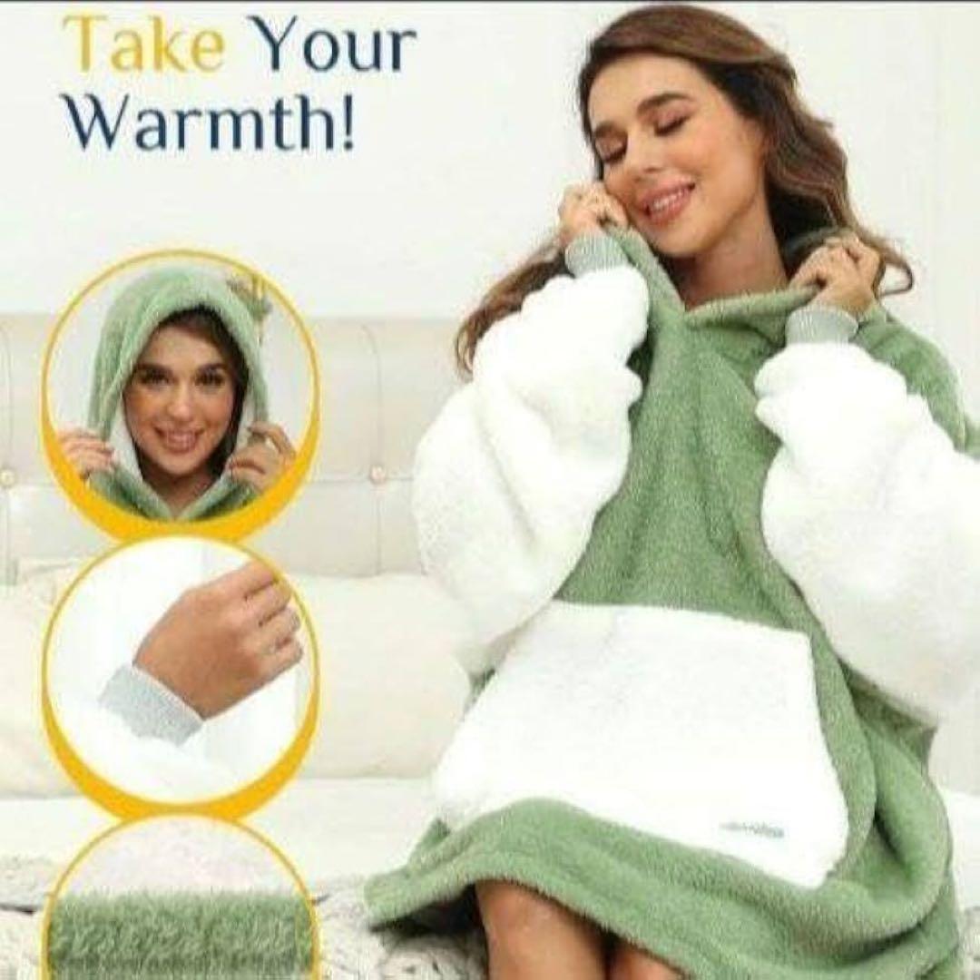 Argstar 着る毛布 着るブランケ ポケット付き フード　グリーン