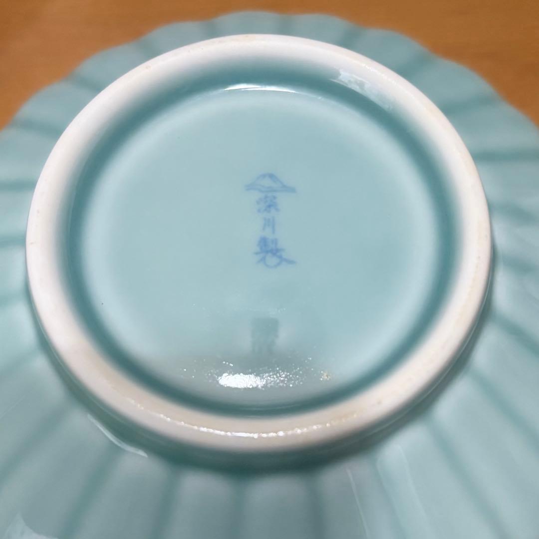 【 美品 】深川製磁 青磁 菊割 小付揃 和皿揃 5客 宮内庁御用達