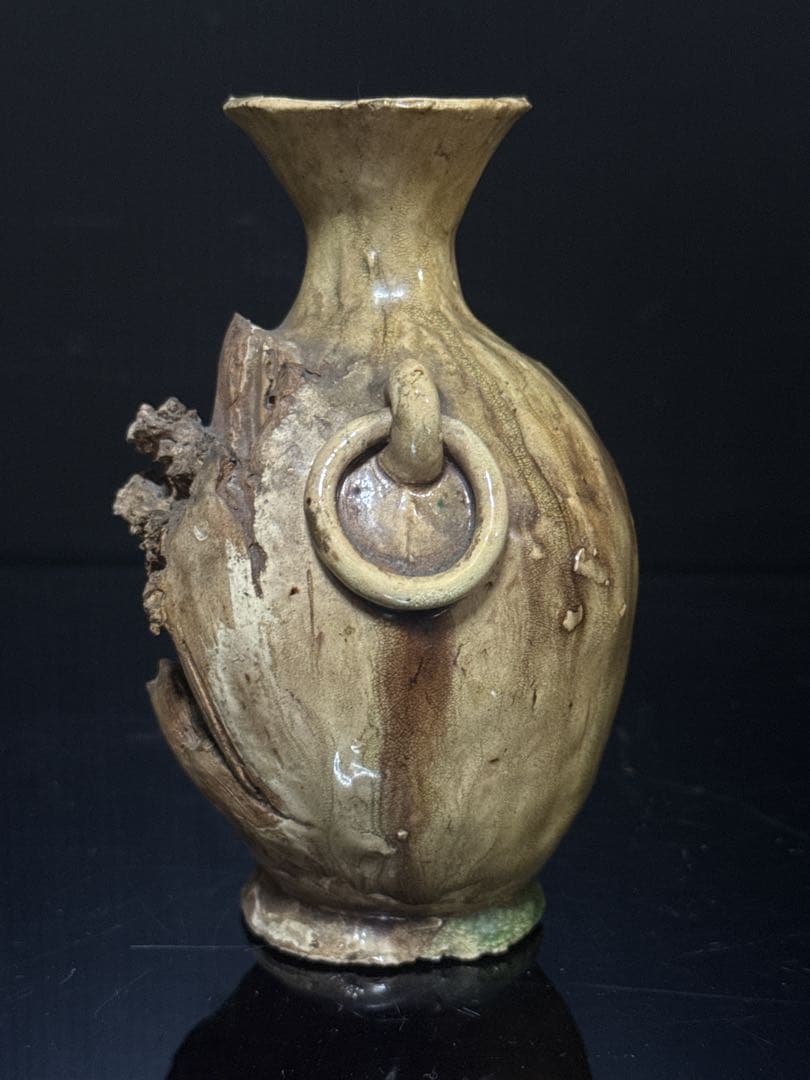 超絶技巧 宮島 一角 造 楼閣山水図 耳付 花瓶 共箱付 茶道具