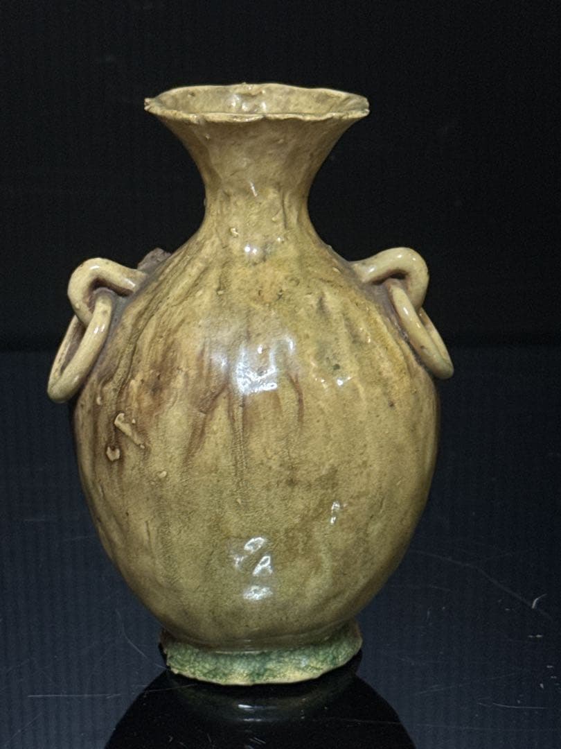 超絶技巧 宮島 一角 造 楼閣山水図 耳付 花瓶 共箱付 茶道具