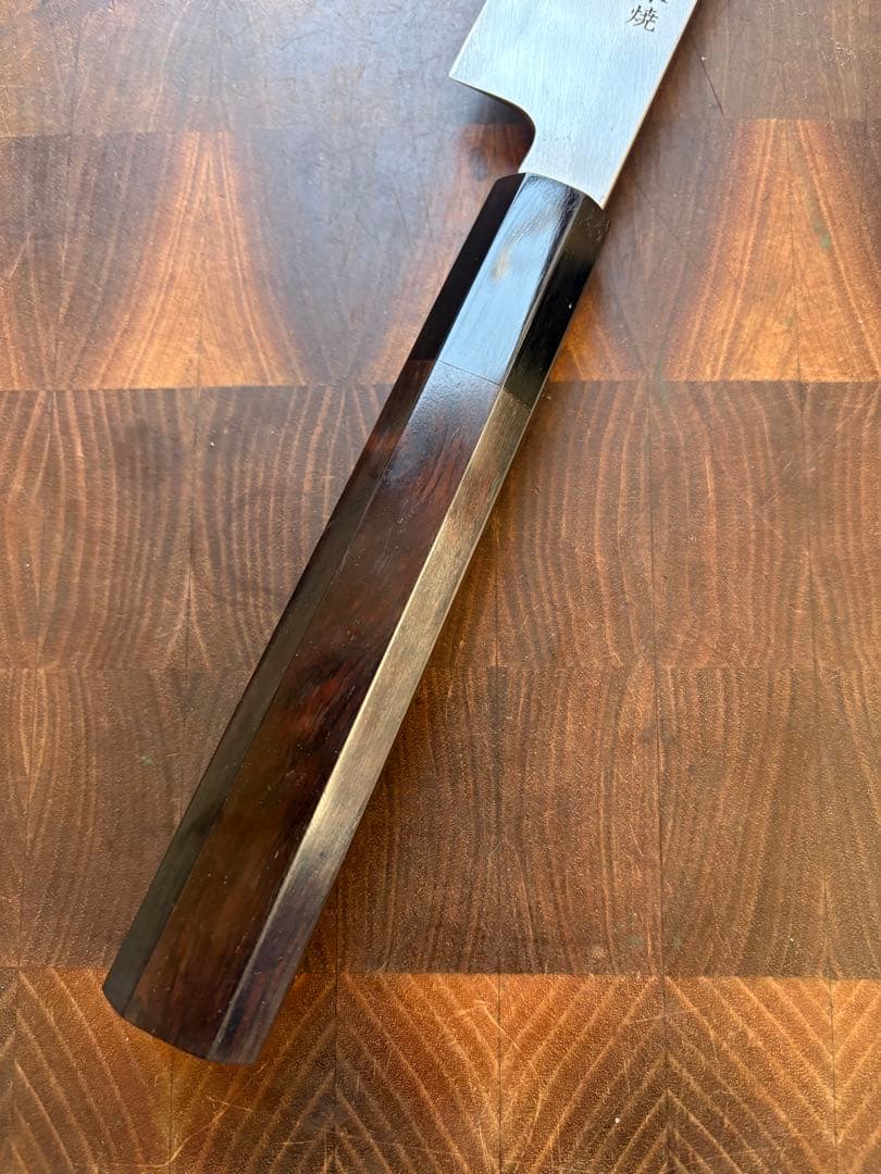 堺孝行　水本焼　青二鋼　柳刃　300mm 尺　包丁　平鏡面　黒檀八角柄