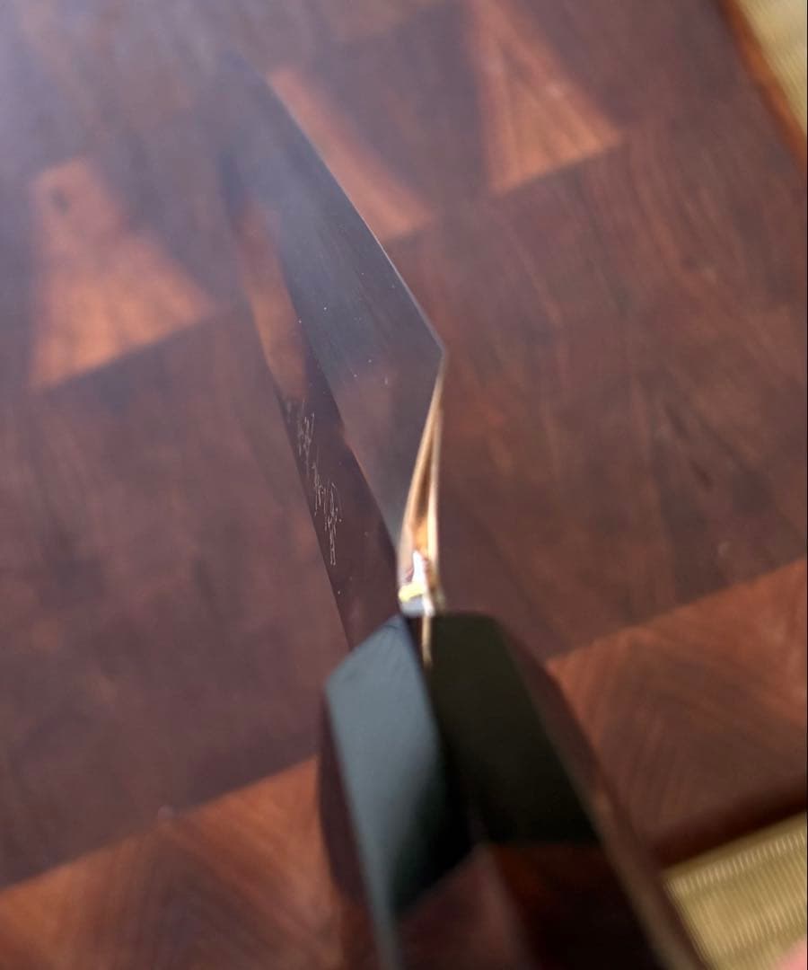 堺孝行　水本焼　青二鋼　柳刃　300mm 尺　包丁　平鏡面　黒檀八角柄