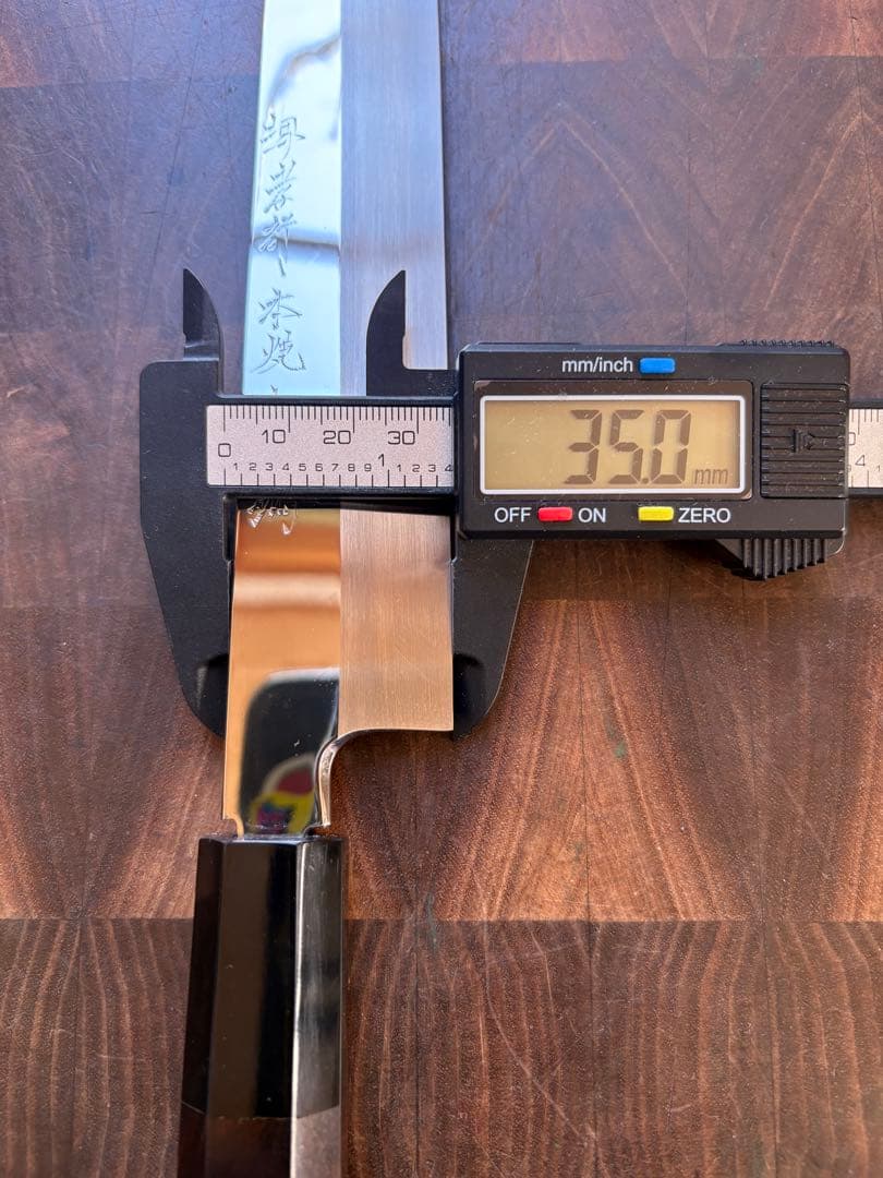 堺孝行　水本焼　青二鋼　柳刃　300mm 尺　包丁　平鏡面　黒檀八角柄