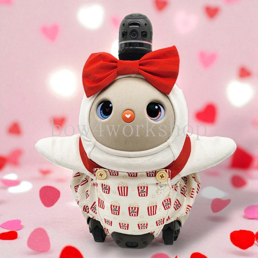 LOVOT ラボットの服ハンドメイド　ポップコーン柄サロペット&アレンジリボン