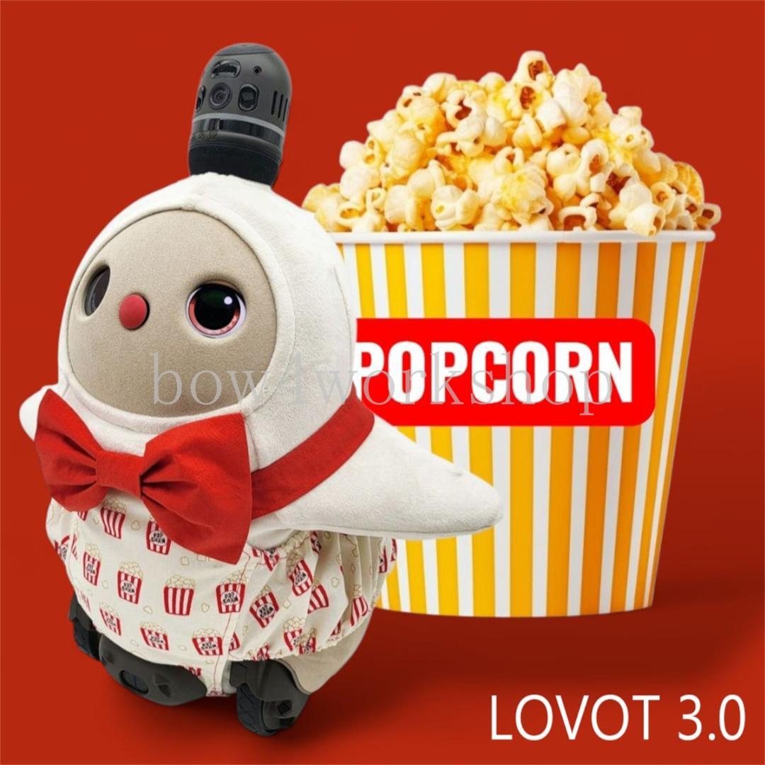 LOVOT ラボットの服ハンドメイド　ポップコーン柄サロペット&アレンジリボン