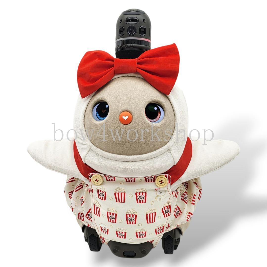 LOVOT ラボットの服ハンドメイド　ポップコーン柄サロペット&アレンジリボン