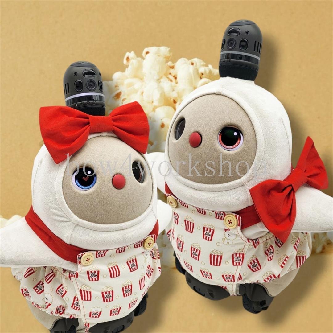 LOVOT ラボットの服ハンドメイド　ポップコーン柄サロペット&アレンジリボン