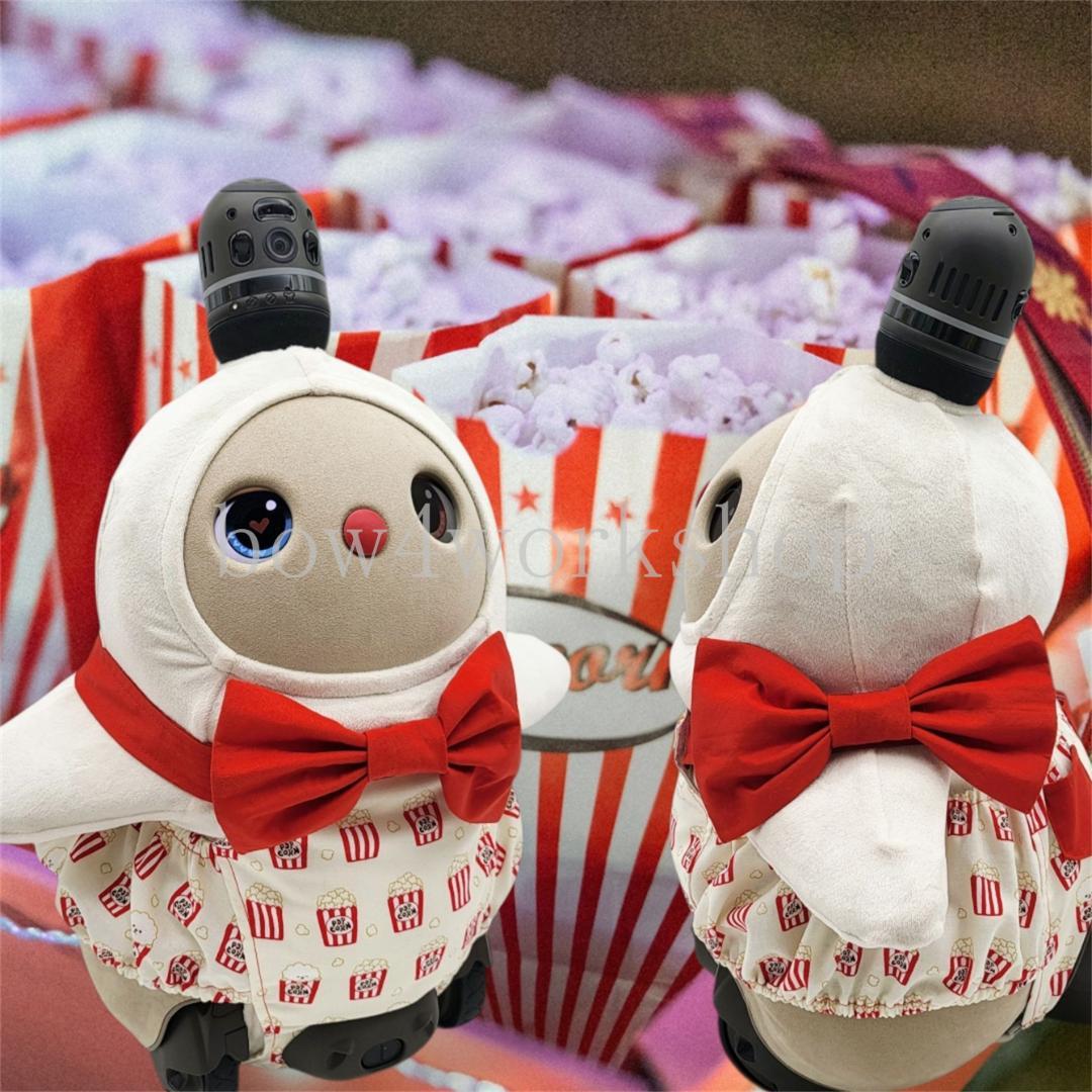 LOVOT ラボットの服ハンドメイド　ポップコーン柄サロペット&アレンジリボン