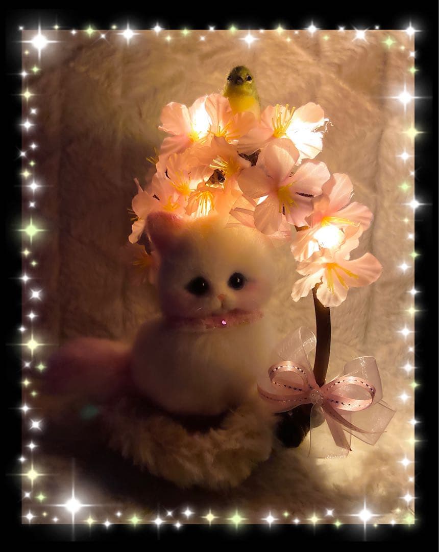 羊毛フェルト。猫。メジロ。お花見。桜
