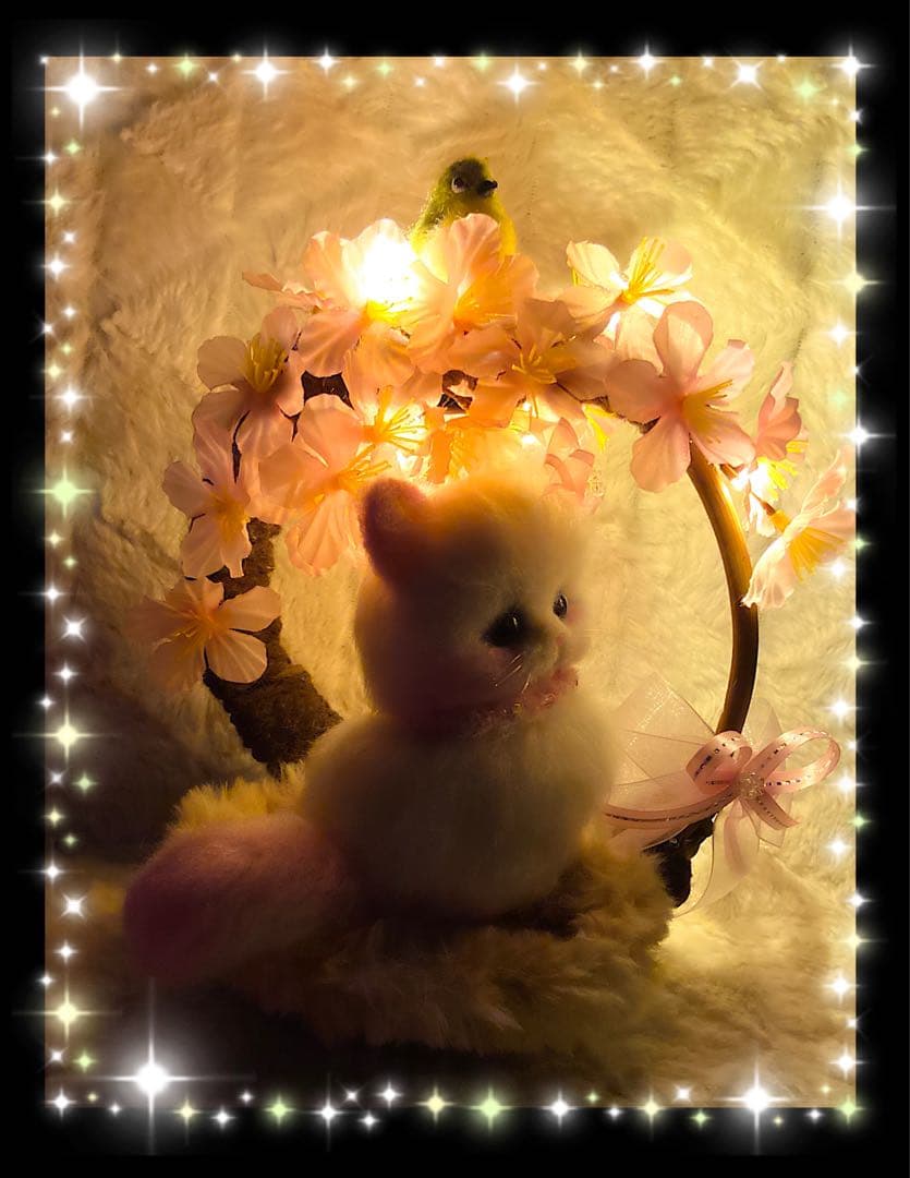 羊毛フェルト。猫。メジロ。お花見。桜