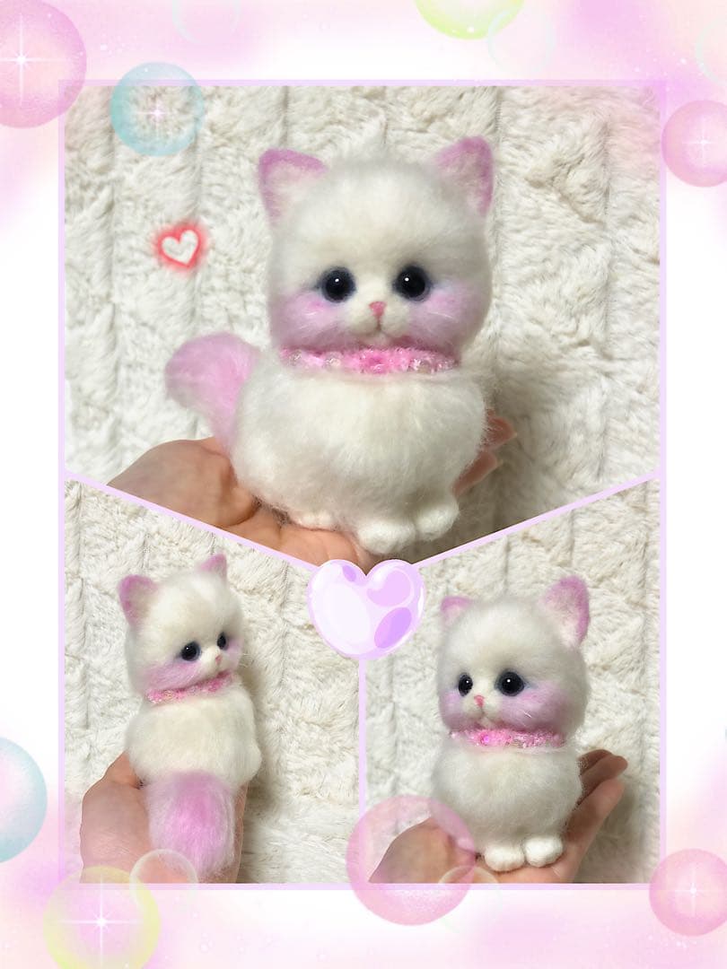 羊毛フェルト。猫。メジロ。お花見。桜