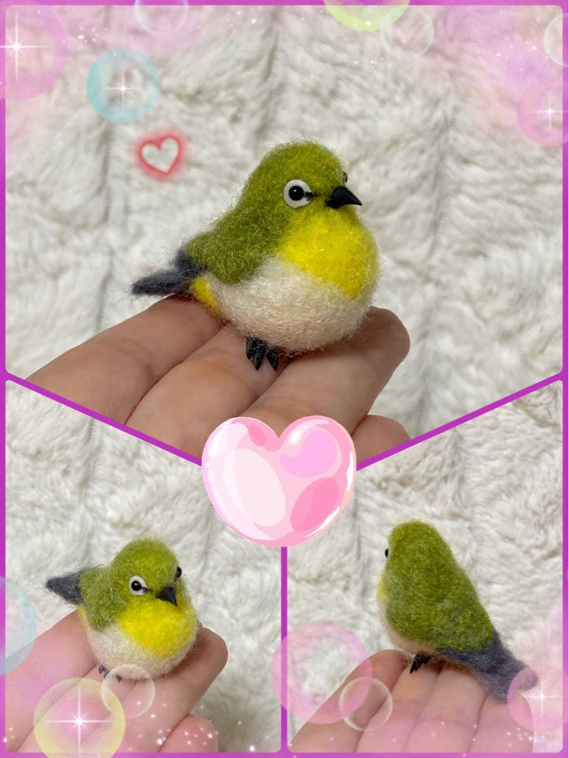 羊毛フェルト。猫。メジロ。お花見。桜