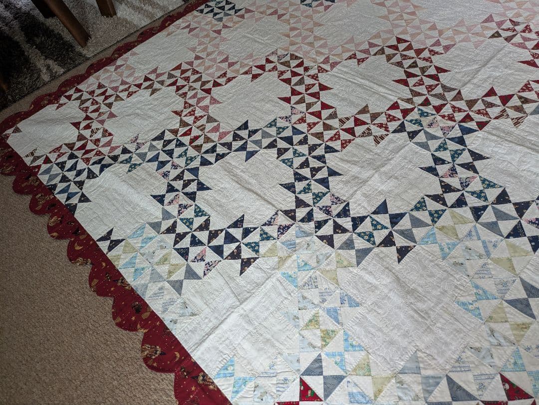 大判キルト　ハンドメイド　パッチワーク　マルチカバー　ベッドカバー