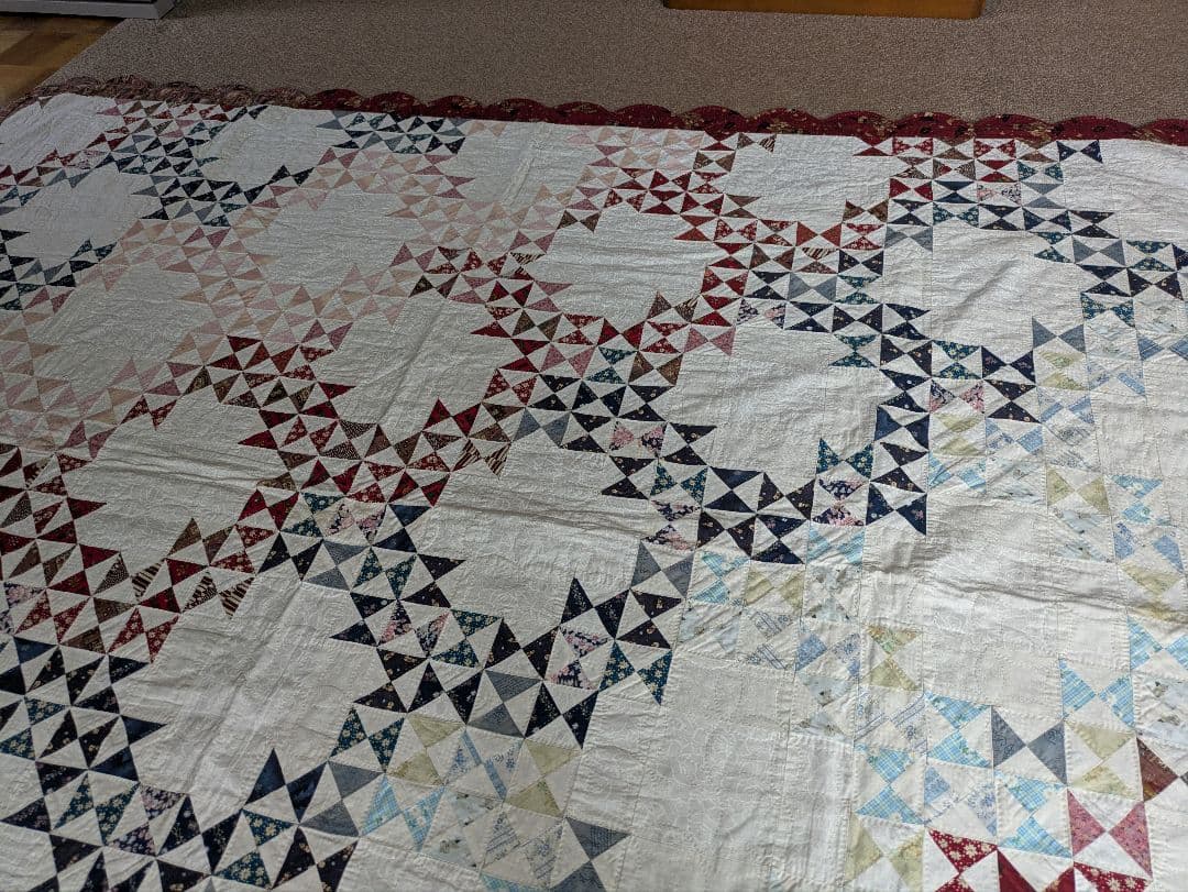 大判キルト　ハンドメイド　パッチワーク　マルチカバー　ベッドカバー