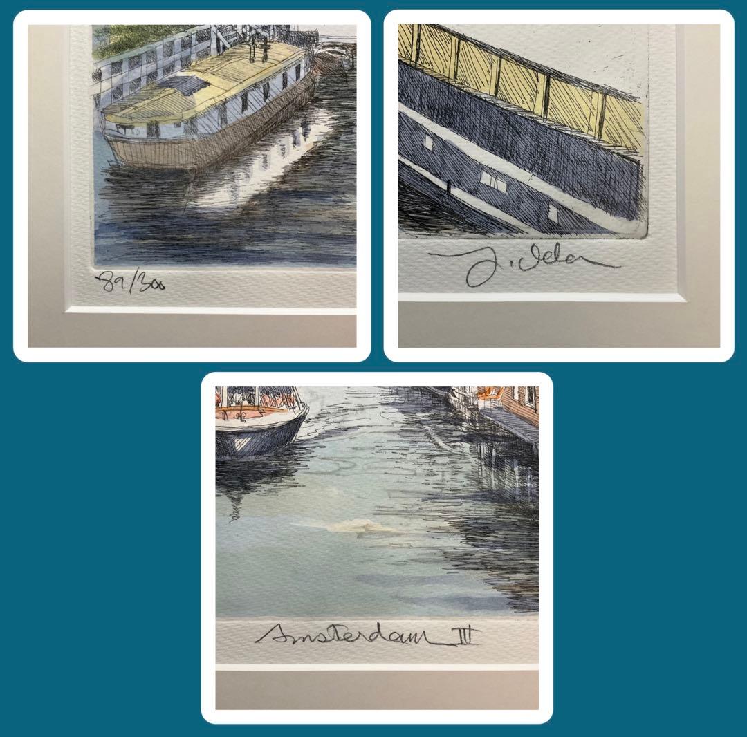 絵画・額縁・版画・織田義郎・アムステルダムⅢ・オランダ・銅版画+手彩色・美術品