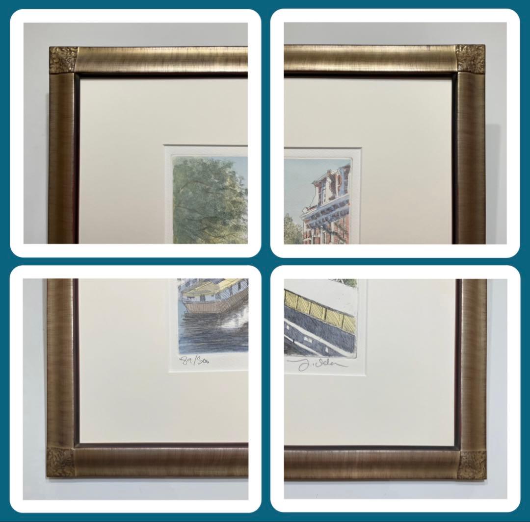 絵画・額縁・版画・織田義郎・アムステルダムⅢ・オランダ・銅版画+手彩色・美術品