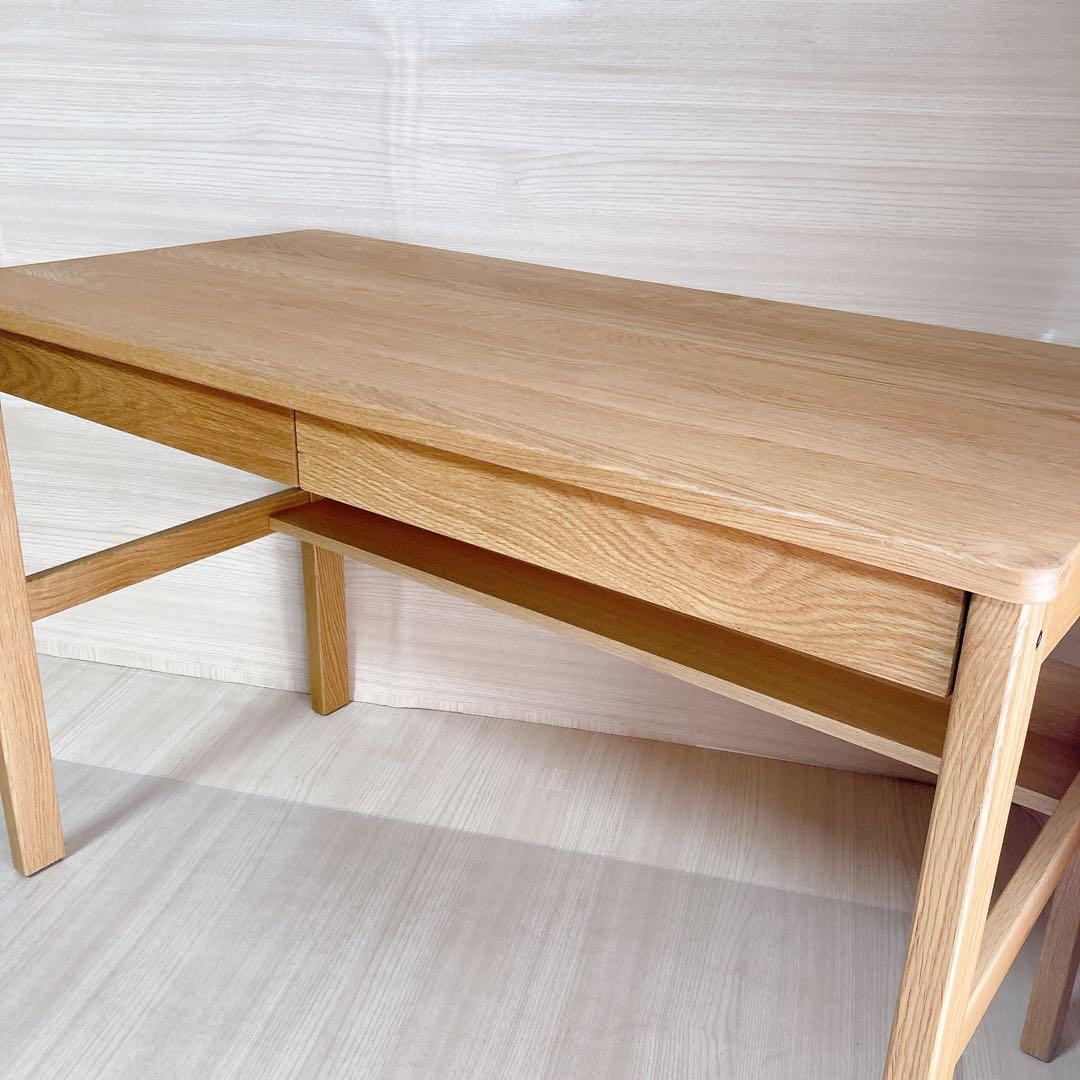 無印良品 オーク無垢材デスク 引出・足元棚付き 1100cm テーブル 良品計画
