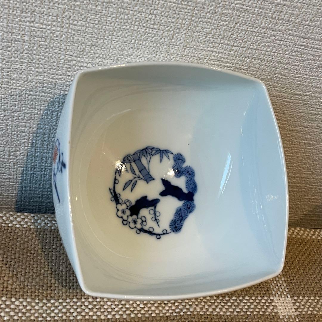 【美品】深川製磁 小鉢 4客セット 四季の花 菱形 有田焼