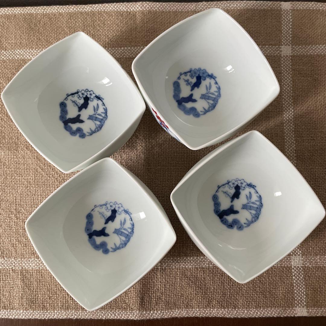【美品】深川製磁 小鉢 4客セット 四季の花 菱形 有田焼