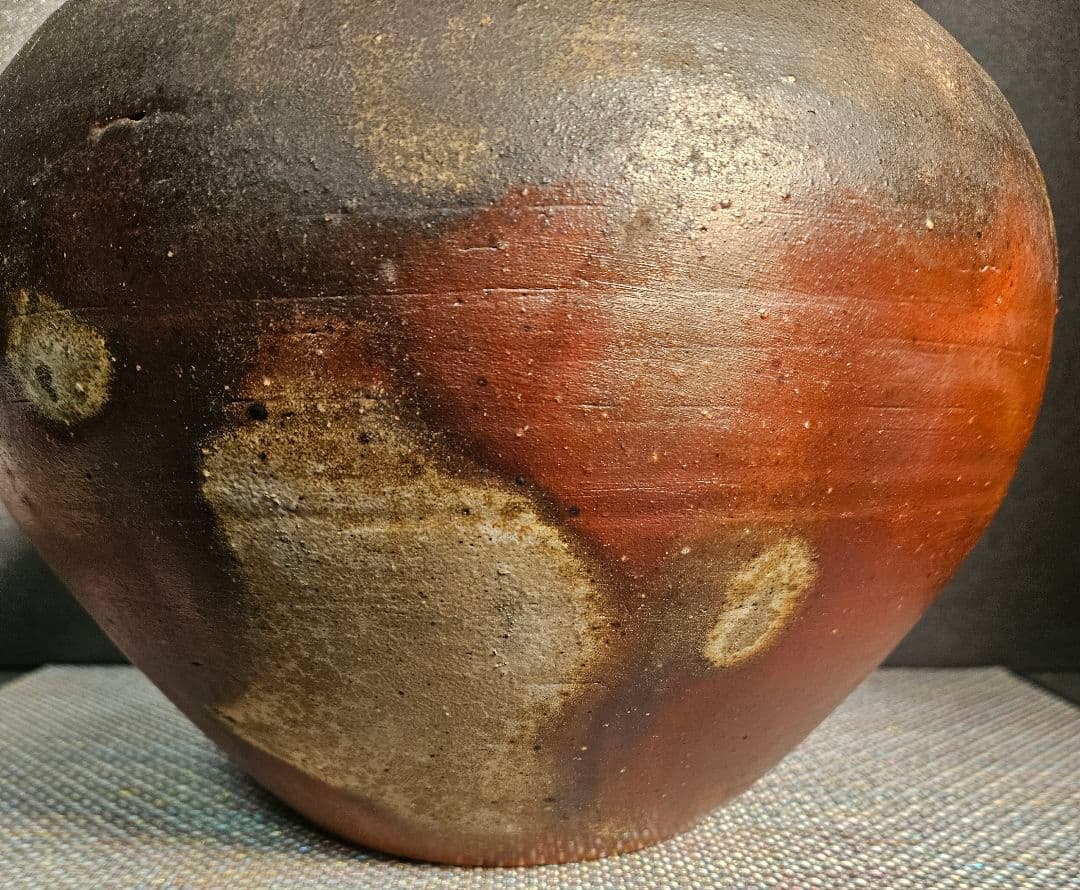 備前焼　名工　片岡聖観 造　窯変　大壺 オブジェ　花入れ　花生け　茶道具　華道具