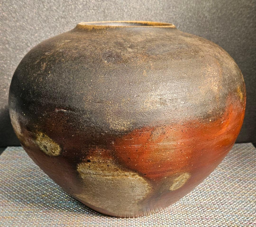備前焼　名工　片岡聖観 造　窯変　大壺 オブジェ　花入れ　花生け　茶道具　華道具