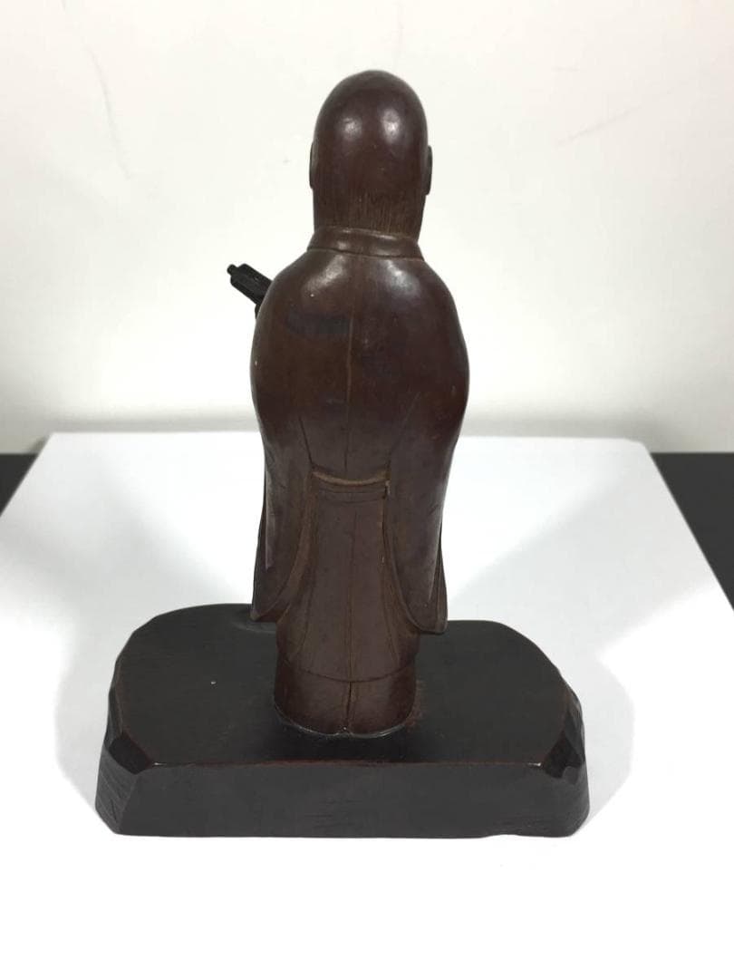 仙人 木彫り 人形 線密彫刻 約14.5cm 巻物 仏像 仙人像 中国美術 古玩