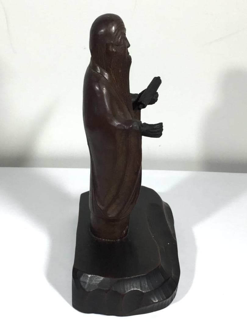 仙人 木彫り 人形 線密彫刻 約14.5cm 巻物 仏像 仙人像 中国美術 古玩