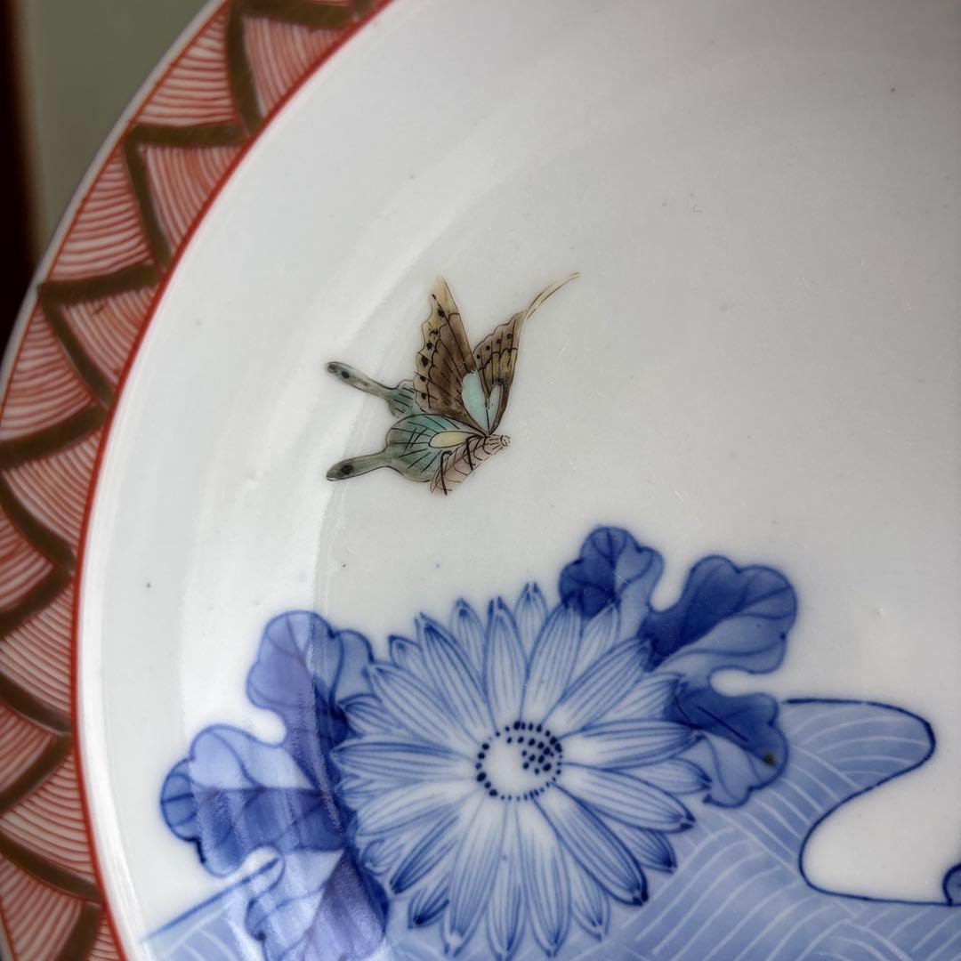 宮内庁御用達 深川製磁 皿 花と蝶 飾り皿 直径19cm