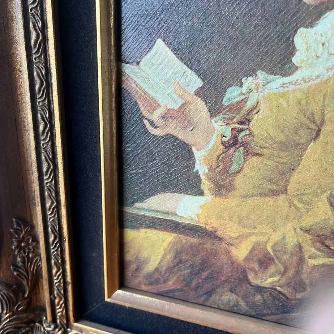 【アンティーク】額装 額縁 絵画 ジャン・オノレ・フラゴナール 「読書する少女」