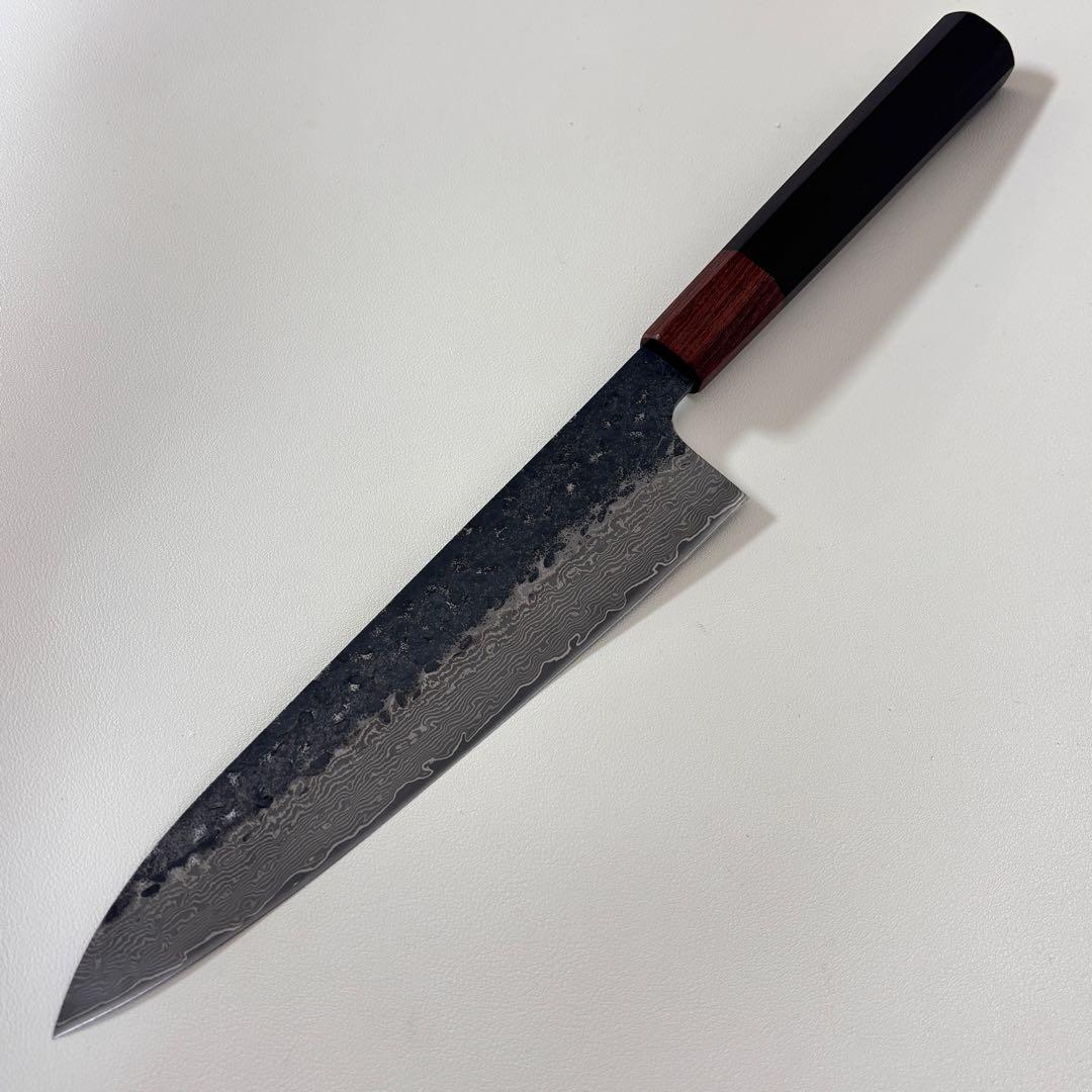 黒打ちダマスカス和牛刀八角柄 和包丁　シェフナイフ 210mm 牛刀○