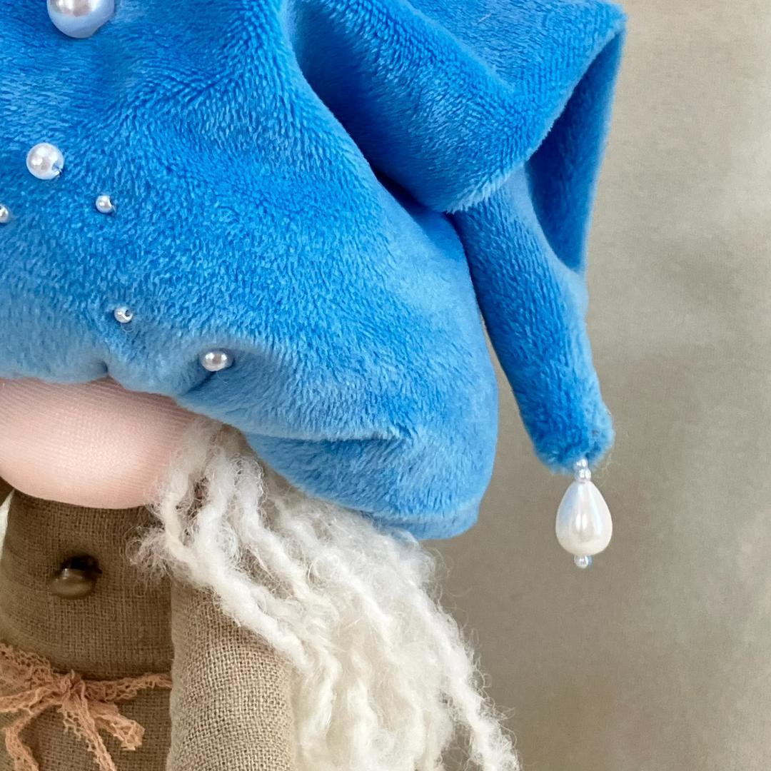 【一点物】蒼空をまとう・ノーム人形＊バイオウォッシュリネンと白ブークレの妖精