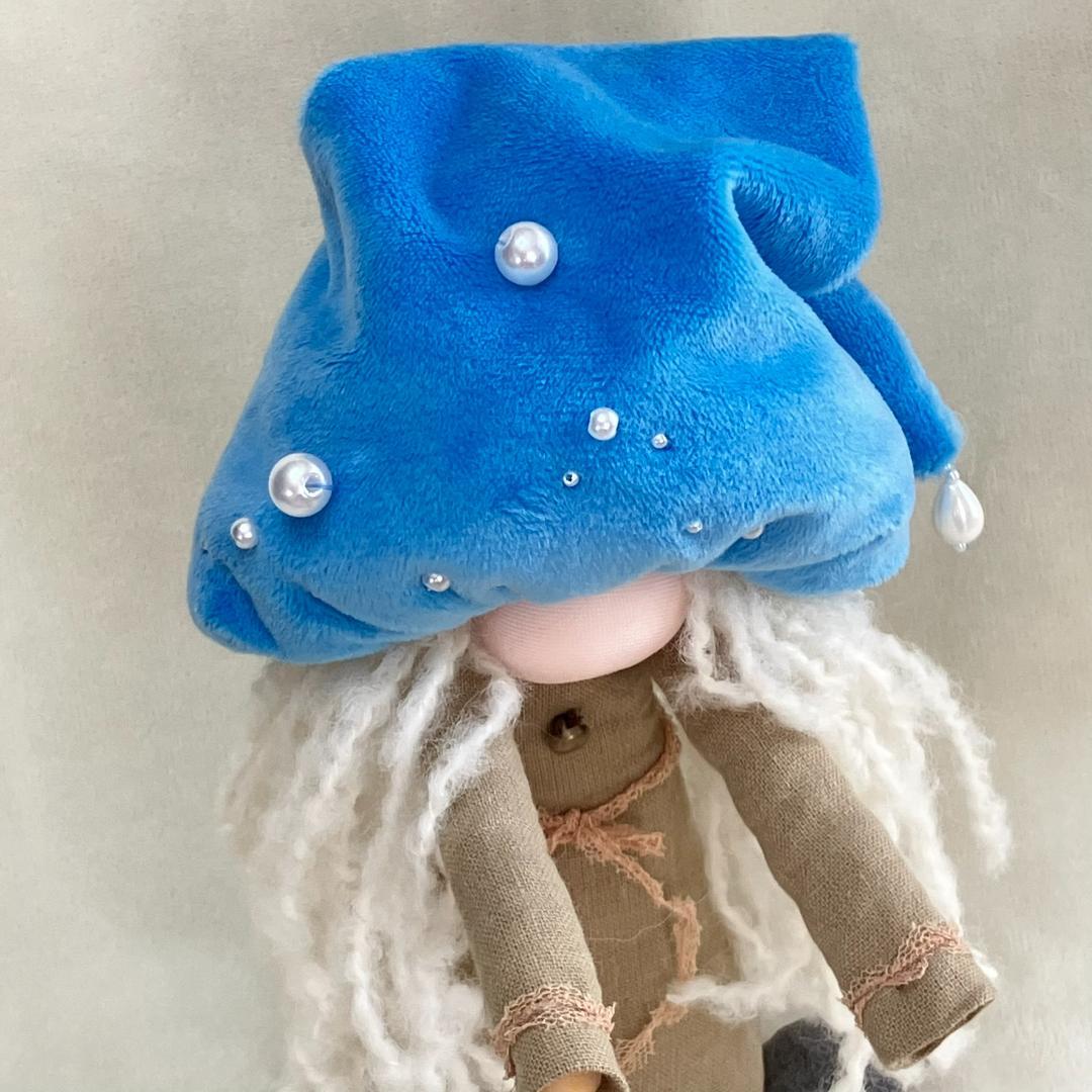 【一点物】蒼空をまとう・ノーム人形＊バイオウォッシュリネンと白ブークレの妖精