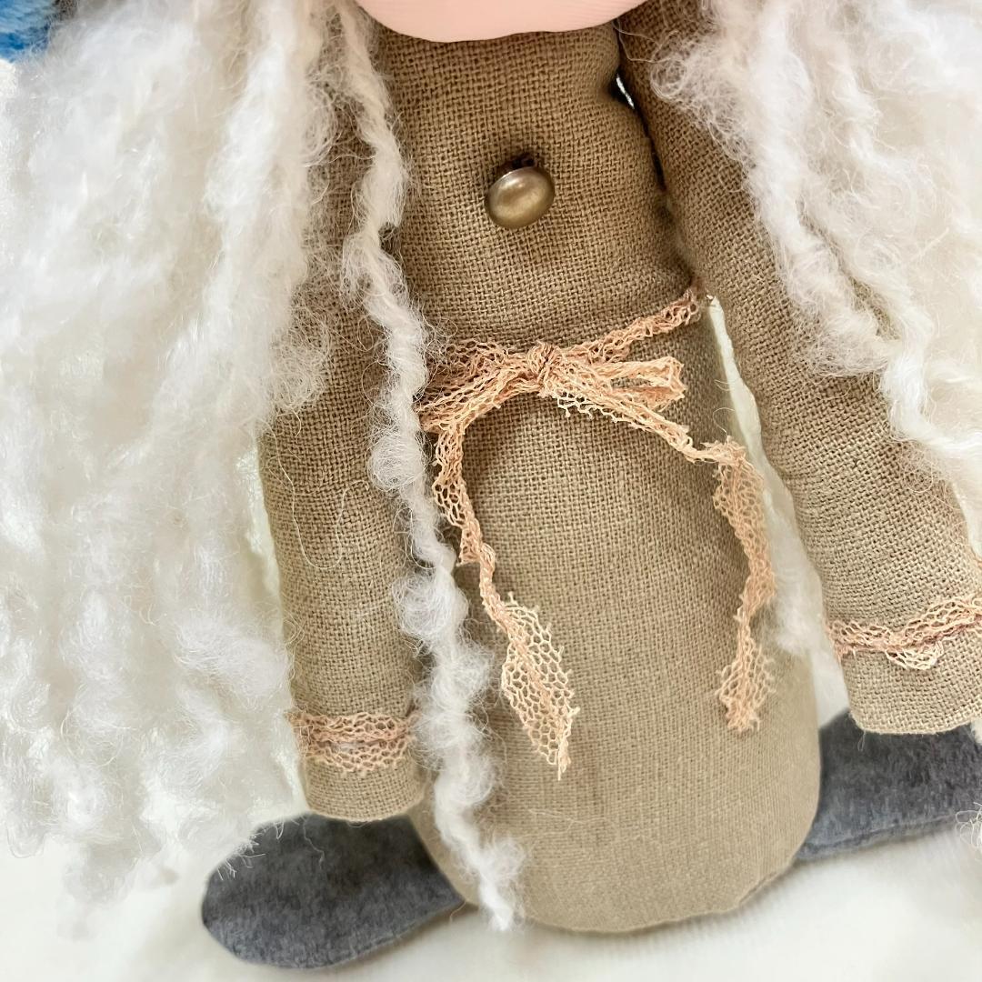 【一点物】蒼空をまとう・ノーム人形＊バイオウォッシュリネンと白ブークレの妖精
