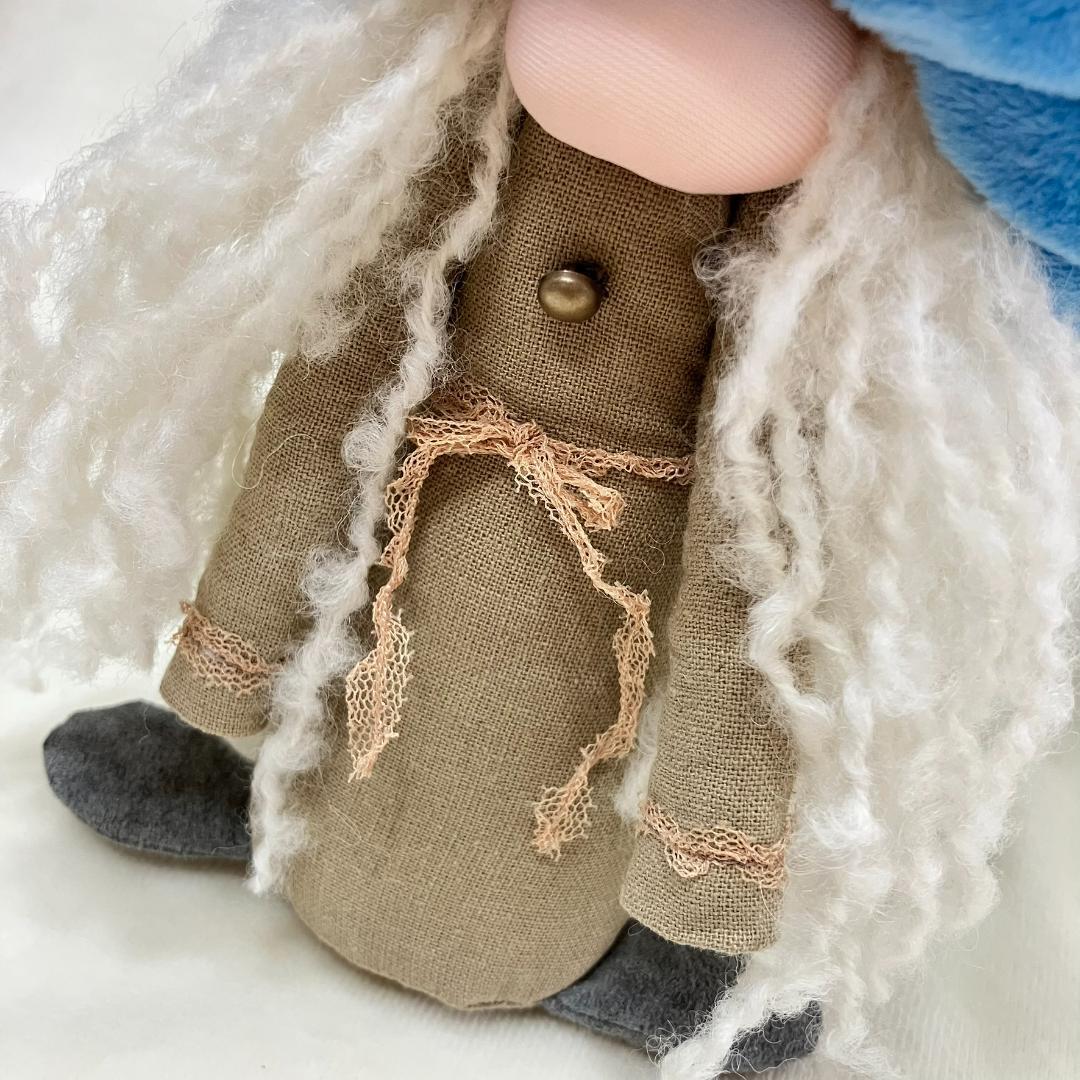 【一点物】蒼空をまとう・ノーム人形＊バイオウォッシュリネンと白ブークレの妖精