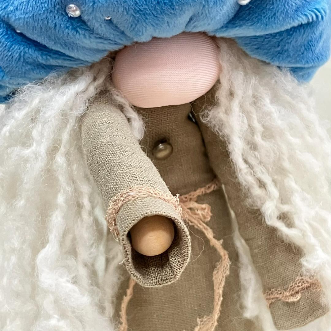 【一点物】蒼空をまとう・ノーム人形＊バイオウォッシュリネンと白ブークレの妖精