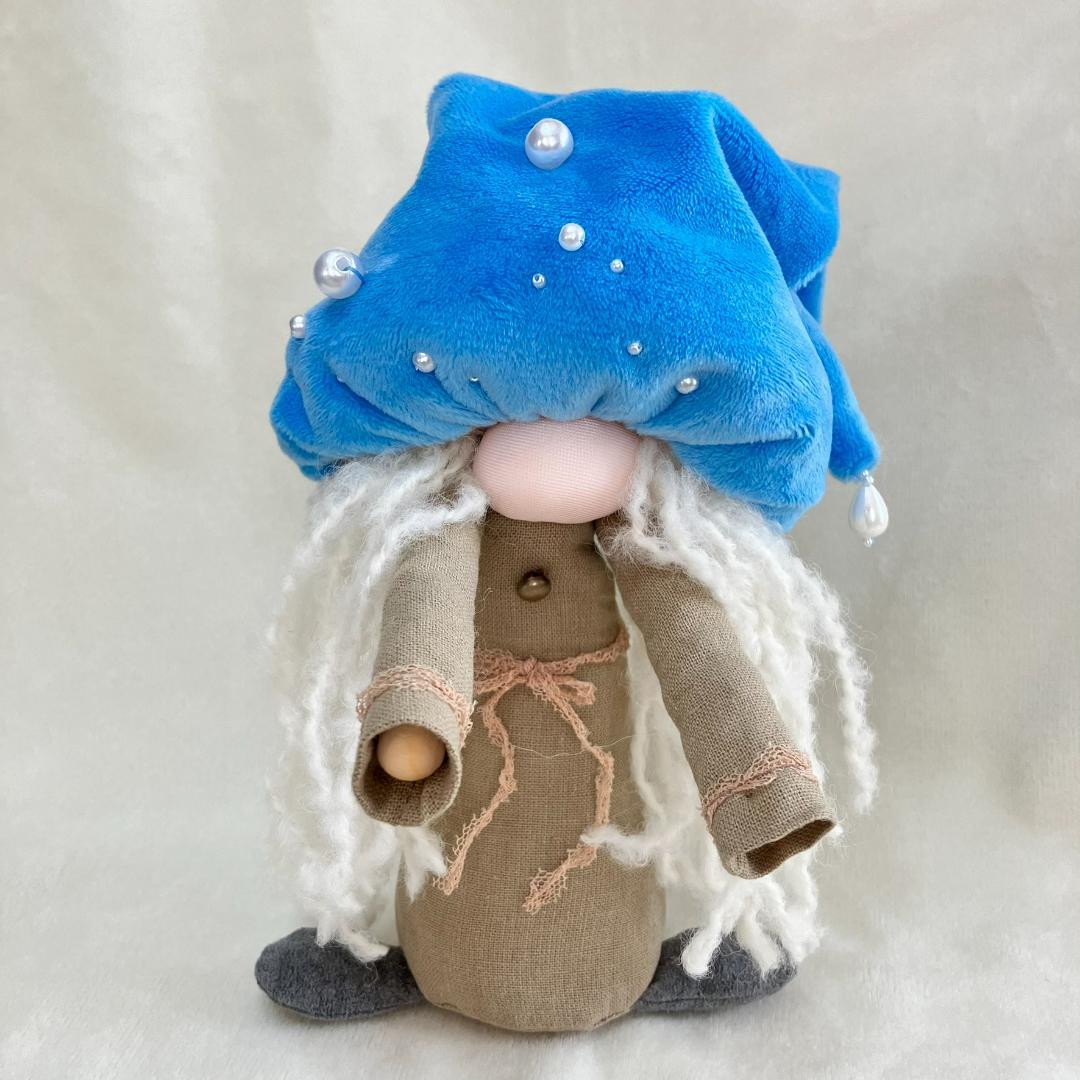 【一点物】蒼空をまとう・ノーム人形＊バイオウォッシュリネンと白ブークレの妖精