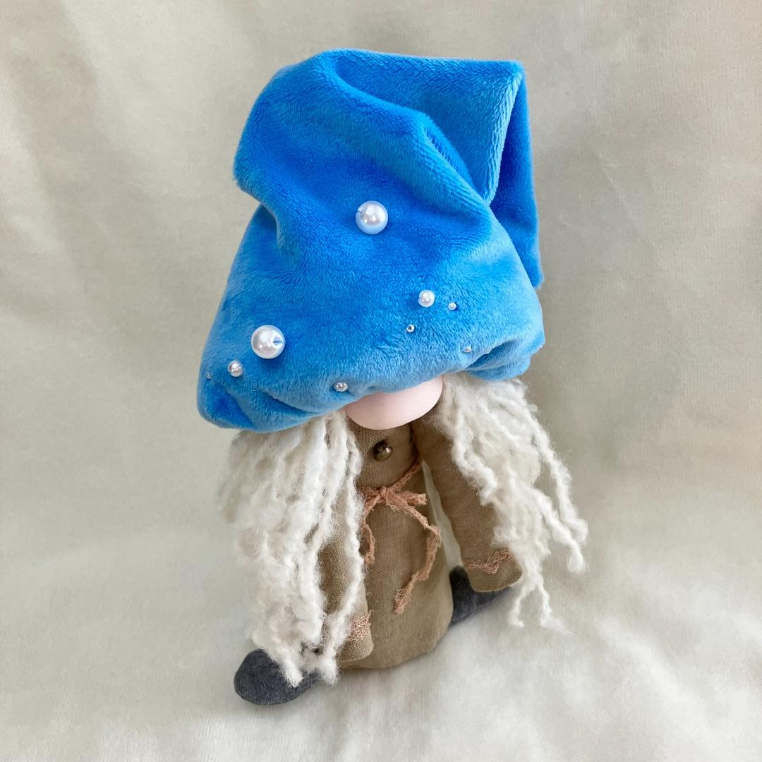 【一点物】蒼空をまとう・ノーム人形＊バイオウォッシュリネンと白ブークレの妖精