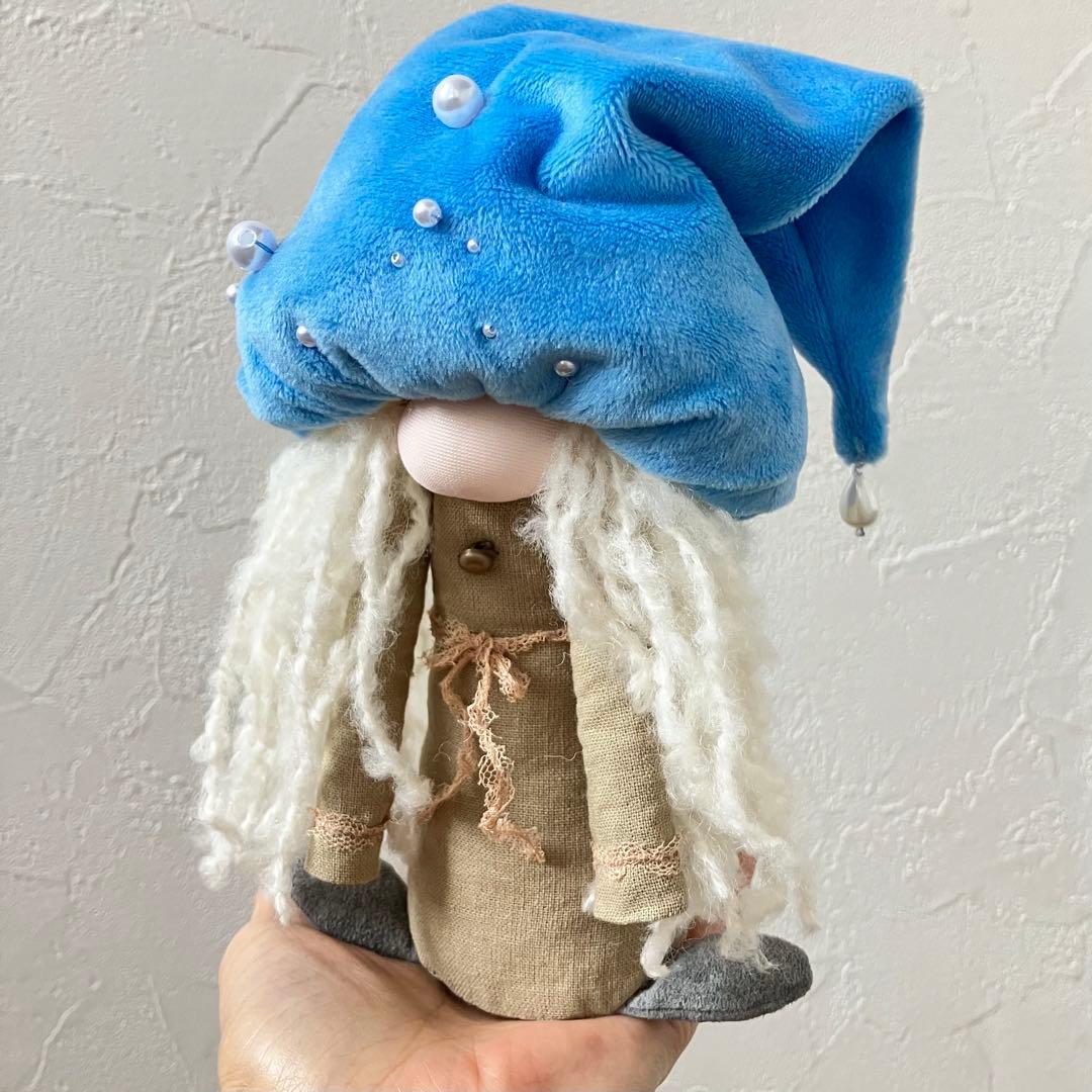 【一点物】蒼空をまとう・ノーム人形＊バイオウォッシュリネンと白ブークレの妖精