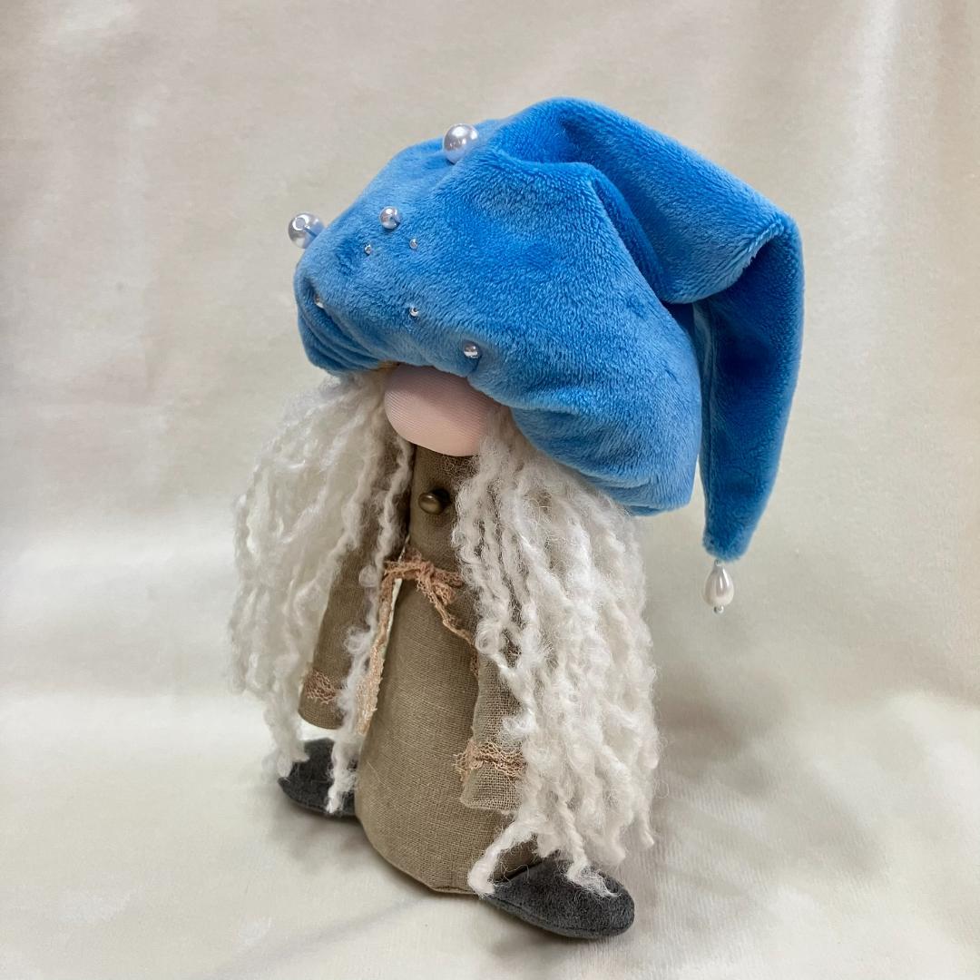 【一点物】蒼空をまとう・ノーム人形＊バイオウォッシュリネンと白ブークレの妖精